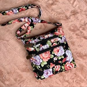 Black Pink Purple Floral Crossbody Bag
